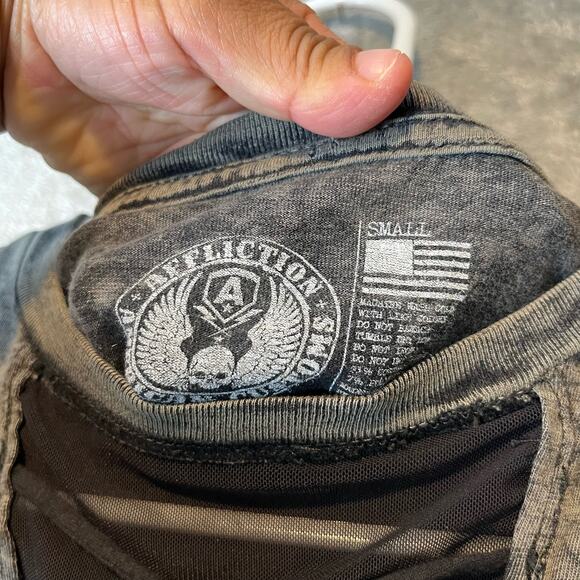 Affliction Woman Long Sleeve Raglan Mesh Top Size Small - Picture 4 of 4